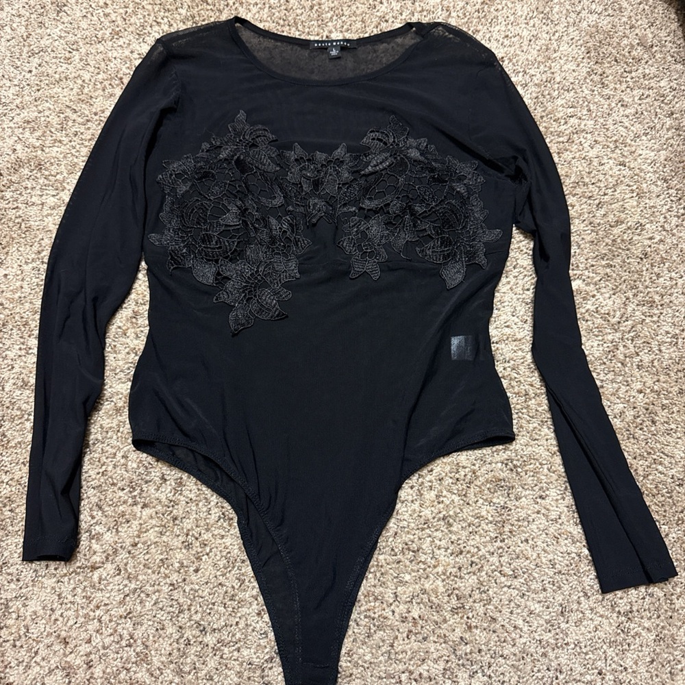 Haute Monde Black Floral Lace Bodysuit